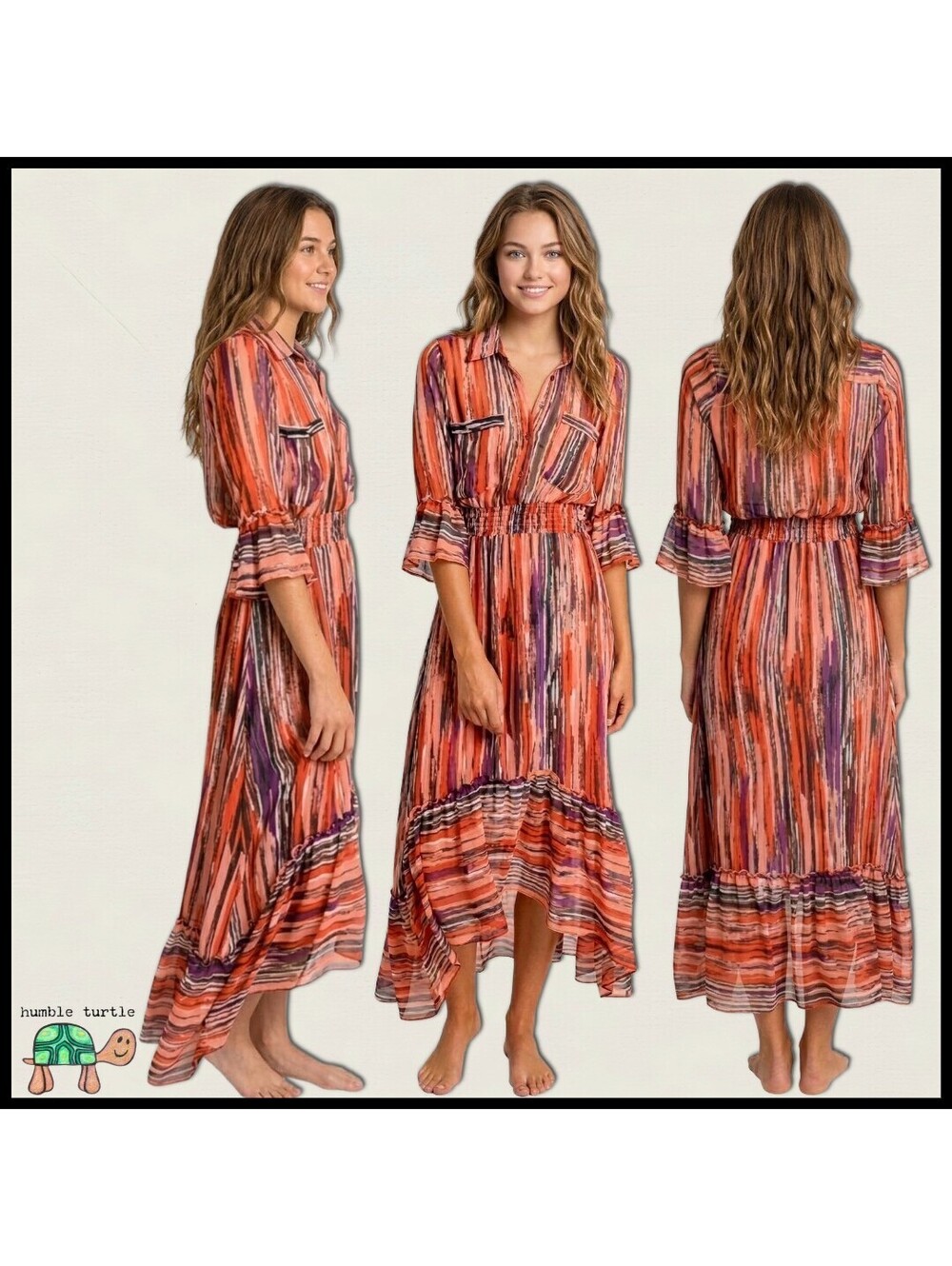 MISA Los Angeles Ofelia Striped High-Low Maxi Dress | 100% Viscose | Small | EUC